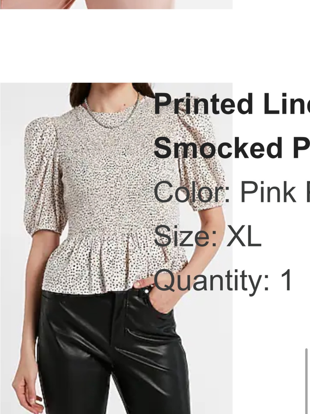 Express Pink Printed Smocked Peplum Blouse